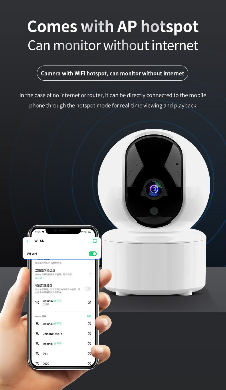 360° WiFi Smart Security Camera with 2K Clear View, Night Vision, Motion Tracking & App Remote Monitoring