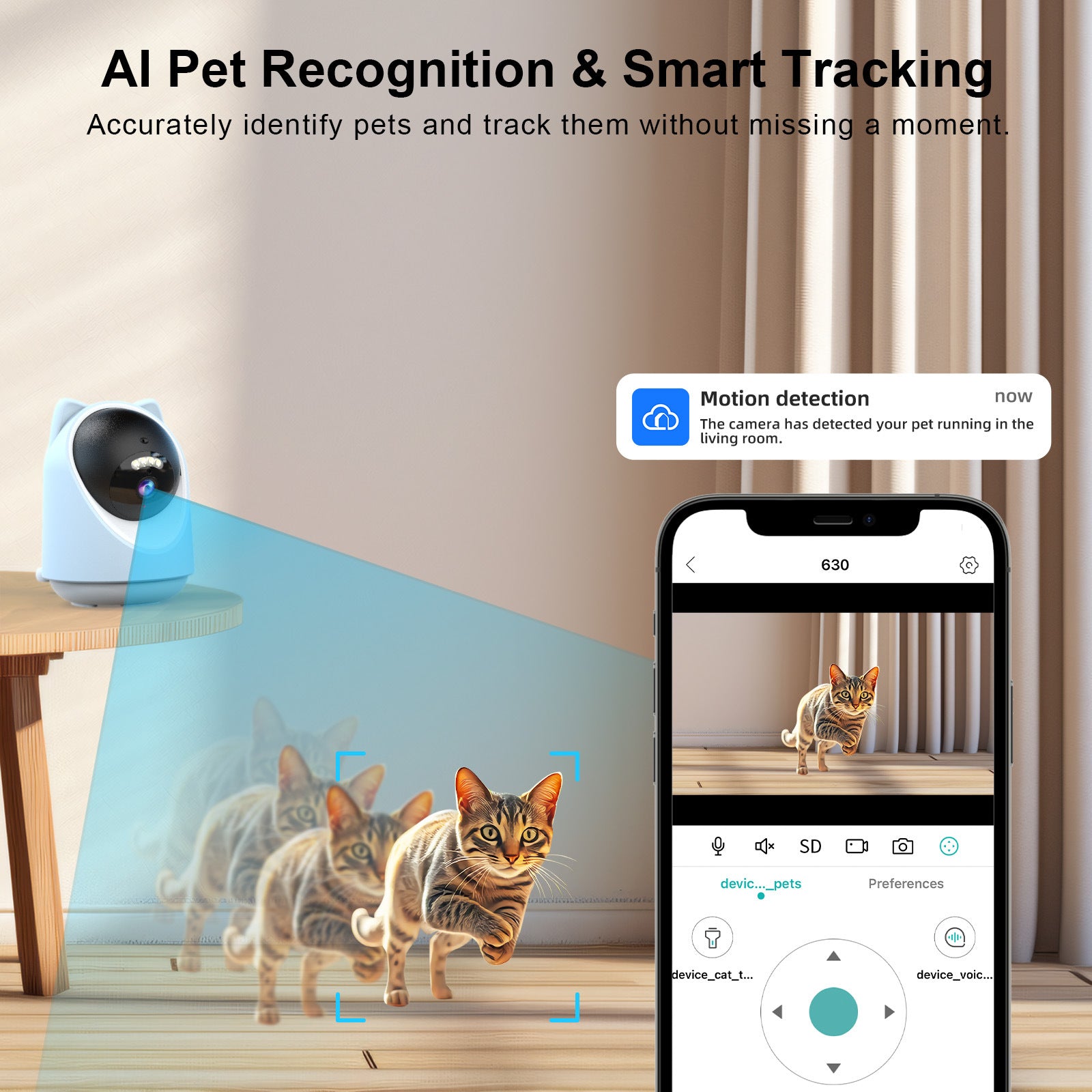 3MP Smart Pet Camera with Laser Toy, App Control, AI Pet Tracking & Wide-Angle Pan/Tilt Monitoring