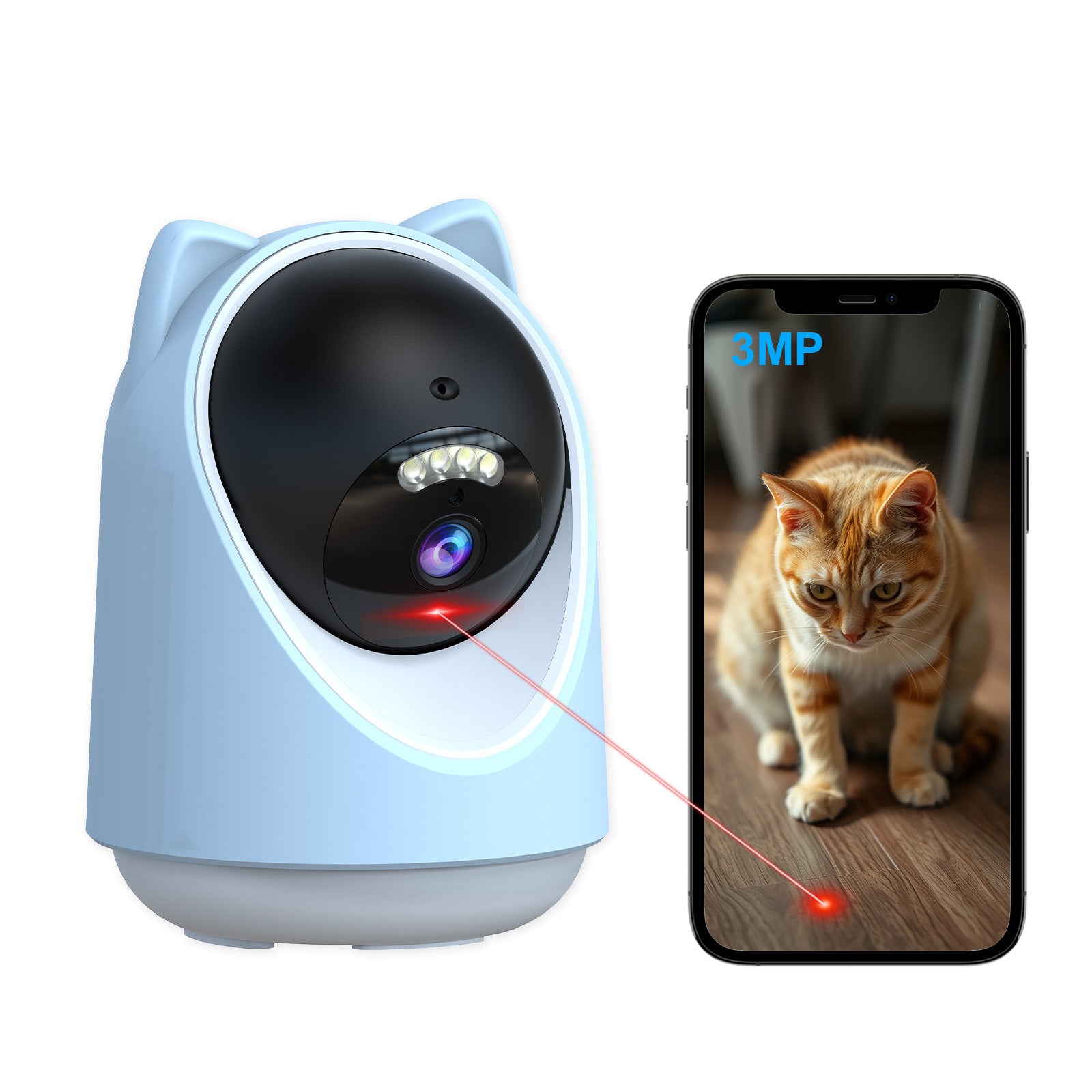 3MP Smart Pet Camera with Laser Toy, App Control, AI Pet Tracking & Wide-Angle Pan/Tilt Monitoring