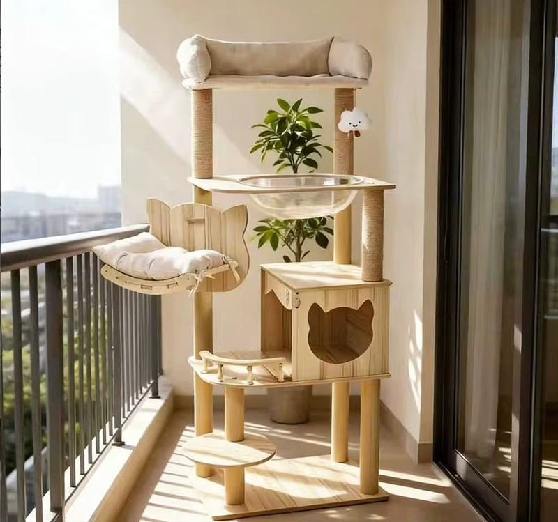 Modern Multi-Level Cat Tree with Plush Top Bed, Transparent Space Pod, Condo & Scratching Posts
