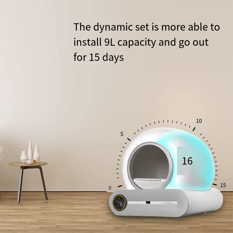 Smart Self-Cleaning Cat Litter Box with 65L Large Cabin, 9L Waste Bin & App Control