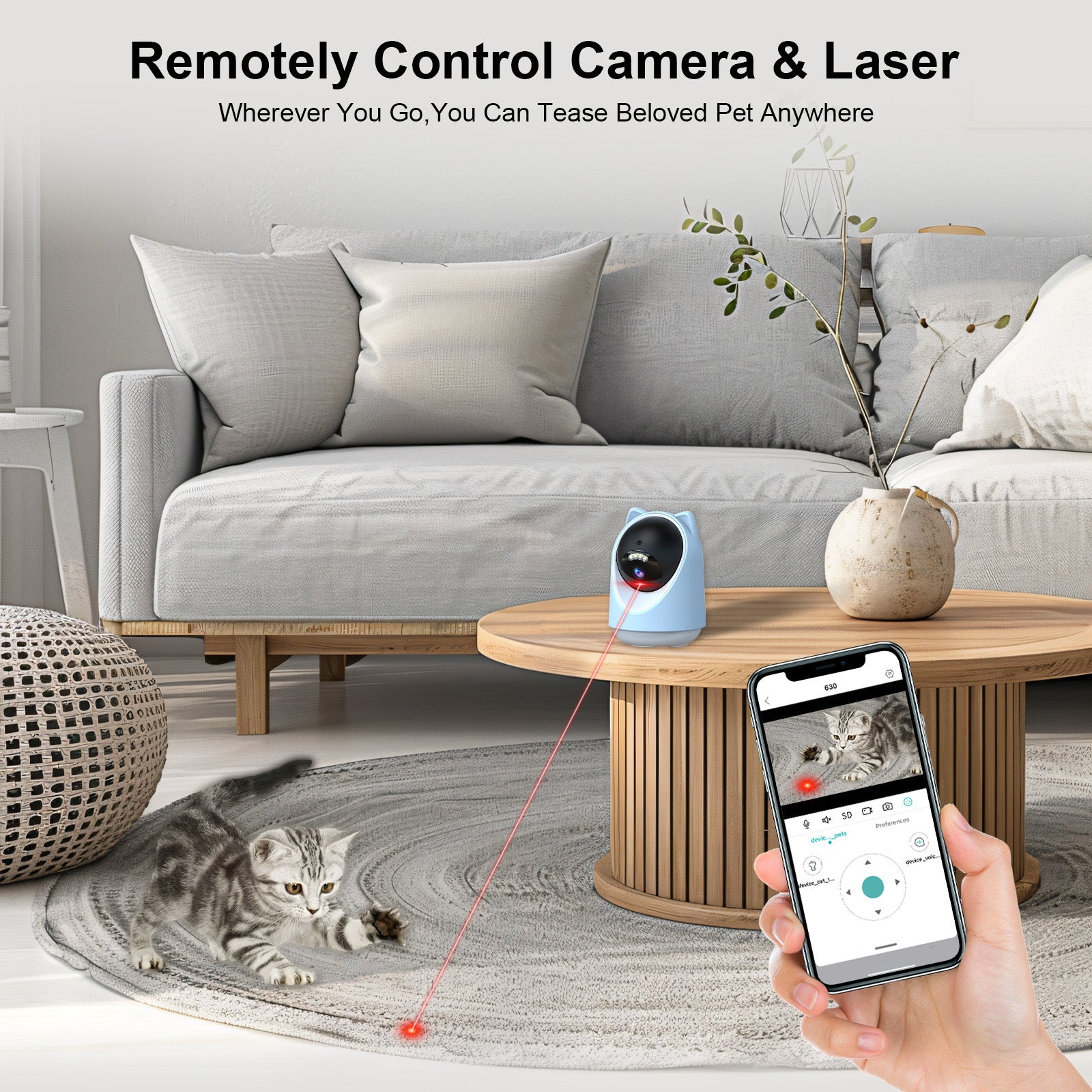 3MP Smart Pet Camera with Laser Toy, App Control, AI Pet Tracking & Wide-Angle Pan/Tilt Monitoring