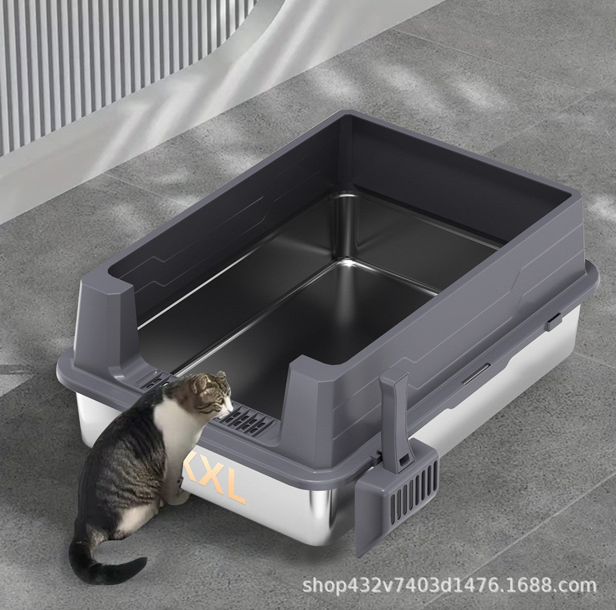 XXXL Open Stainless Steel Cat Litter Box with High Splash Guard, Easy-Clean Tray & Spacious Design