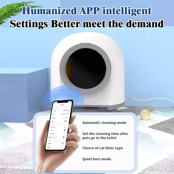 Smart Self-Cleaning Cat Litter Box with App Control, Low-Noise Operation & 80L Spacious Interior