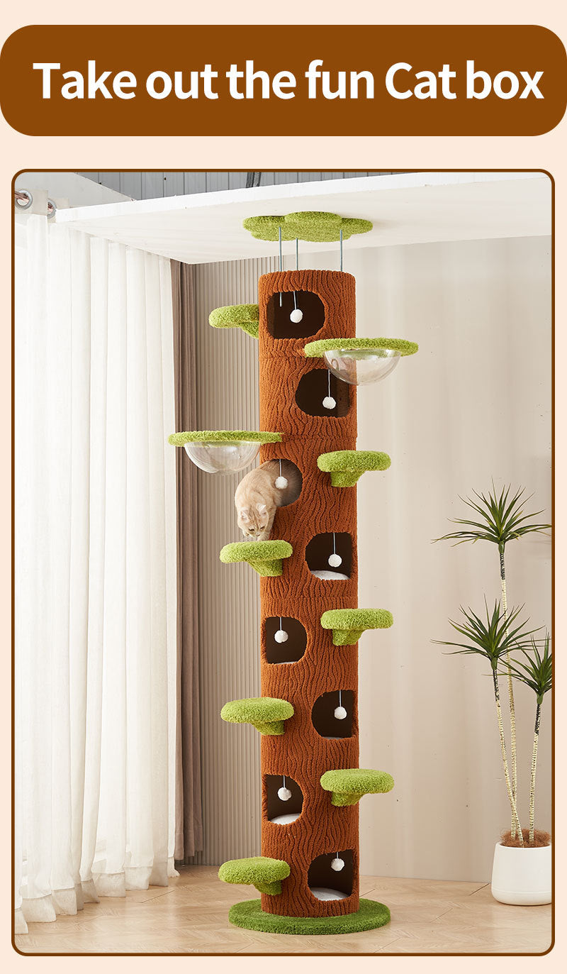 Floor-to-Ceiling Cat Climbing Tower with Multi-Level Perches, Scratch Zones & Cozy Hideouts