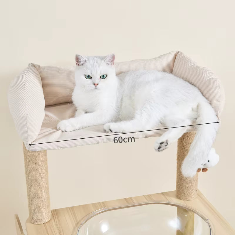 Modern Multi-Level Cat Tree with Plush Top Bed, Transparent Space Pod, Condo & Scratching Posts