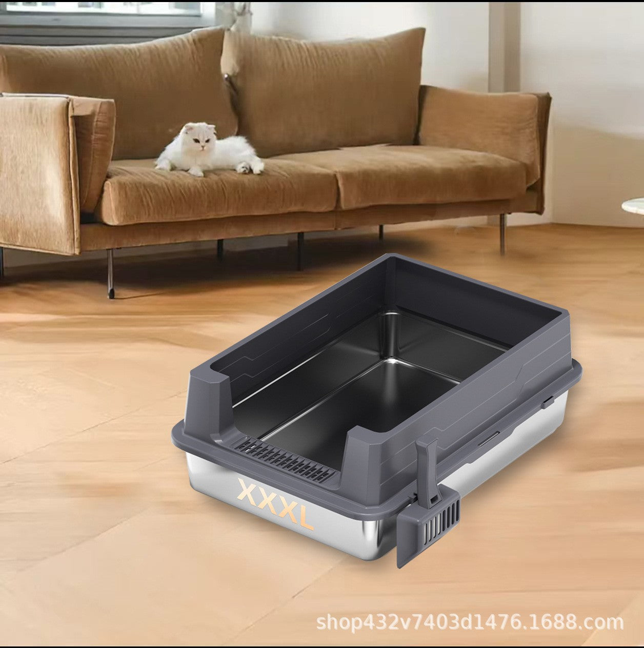 XXXL Open Stainless Steel Cat Litter Box with High Splash Guard, Easy-Clean Tray & Spacious Design