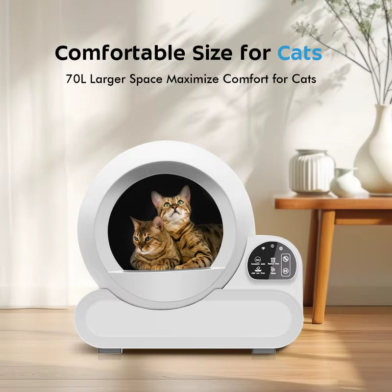 Smart Automatic Cat Litter Box with App Control, Odor-Reducing Design & Spacious 70L Interior