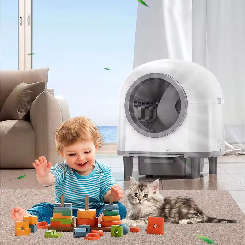 Smart Self-Cleaning Cat Litter Box with App Control, Low-Noise Operation & 80L Spacious Interior