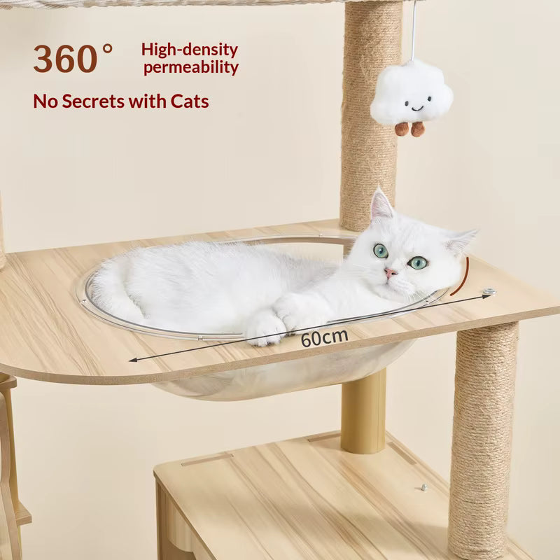 Modern Multi-Level Cat Tree with Plush Top Bed, Transparent Space Pod, Condo & Scratching Posts