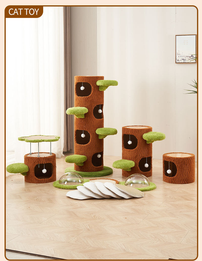 Floor-to-Ceiling Cat Climbing Tower with Multi-Level Perches, Scratch Zones & Cozy Hideouts