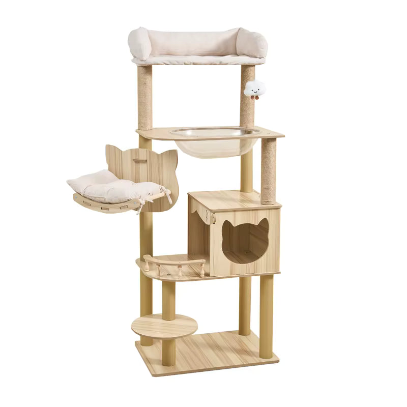 Modern Multi-Level Cat Tree with Plush Top Bed, Transparent Space Pod, Condo & Scratching Posts