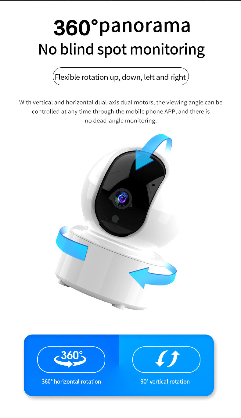 360° WiFi Smart Security Camera with 2K Clear View, Night Vision, Motion Tracking & App Remote Monitoring
