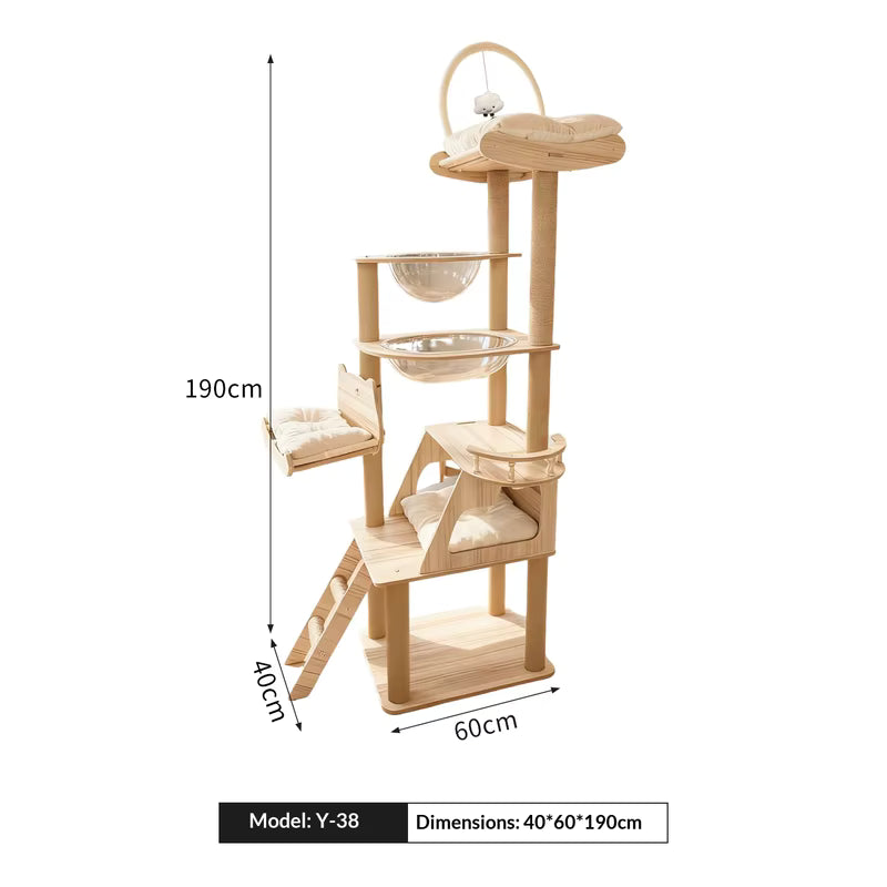 Modern Multi-Level Cat Tree with Plush Top Bed, Transparent Space Pod, Condo & Scratching Posts