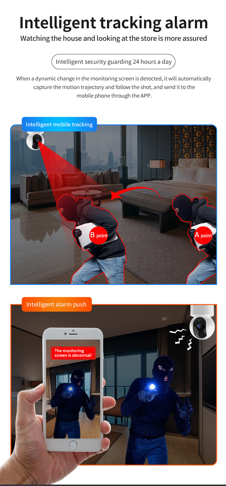 360° WiFi Smart Security Camera with 2K Clear View, Night Vision, Motion Tracking & App Remote Monitoring