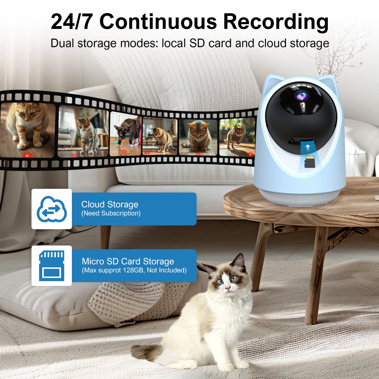 3MP Smart Pet Camera with Laser Toy, App Control, AI Pet Tracking & Wide-Angle Pan/Tilt Monitoring