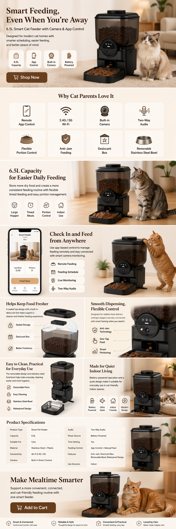 6.5L Smart Cat Feeder with Camera, App Control & Timed Feeding