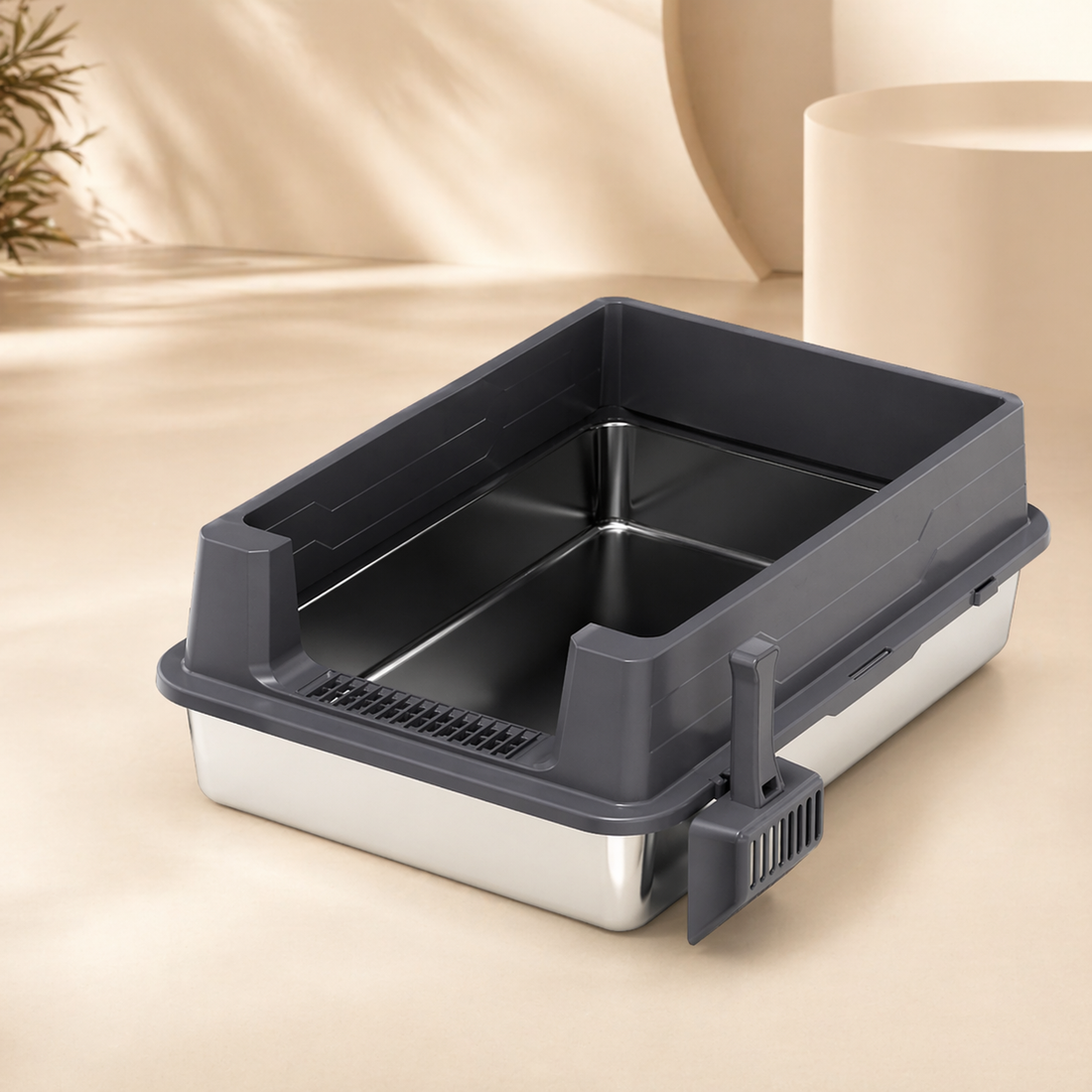 Lettiera per Gatti XXXL Aperta in Acciaio Inossidabile con Bordo Alto Paraspruzzi, Vassoio Facile da Pulire e Design Spazioso