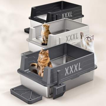 XXXL Open Stainless Steel Cat Litter Box with High Splash Guard, Easy-Clean Tray & Spacious Design