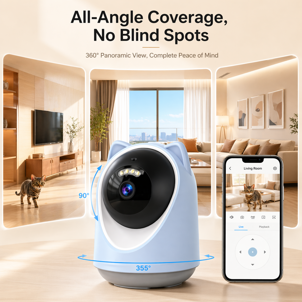 3MP Smart Pet Camera with Laser Toy, App Control, AI Pet Tracking & Wide-Angle Pan/Tilt Monitoring