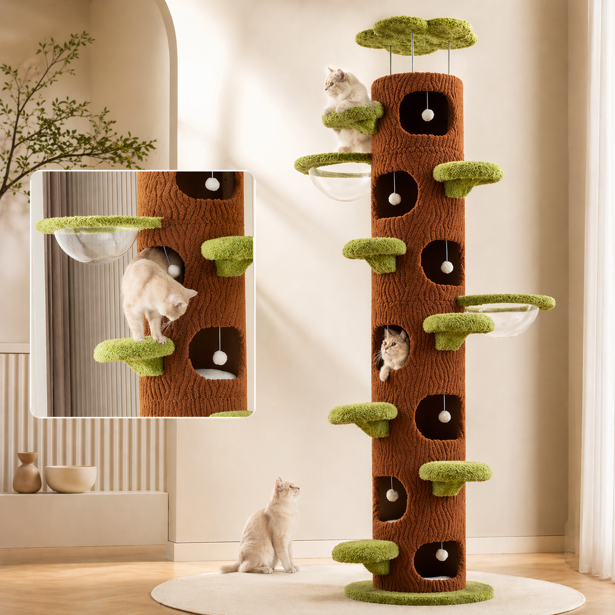 Floor-to-Ceiling Cat Climbing Tower with Multi-Level Perches, Scratch Zones & Cozy Hideouts