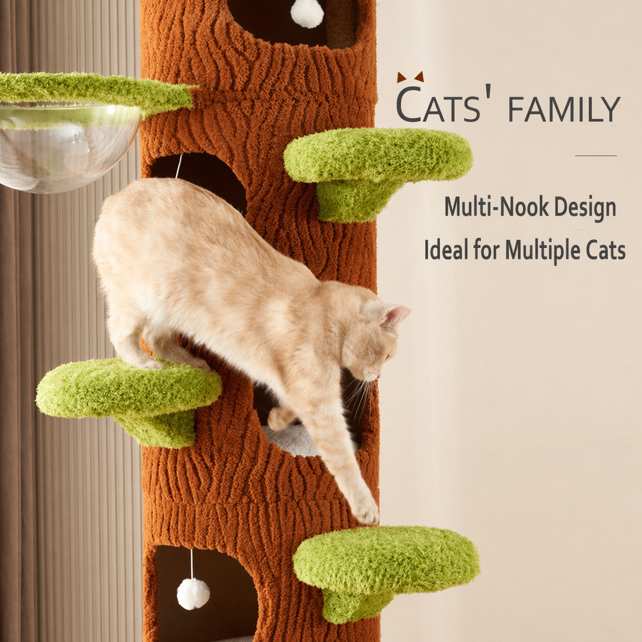 Floor-to-Ceiling Cat Climbing Tower with Multi-Level Perches, Scratch Zones & Cozy Hideouts