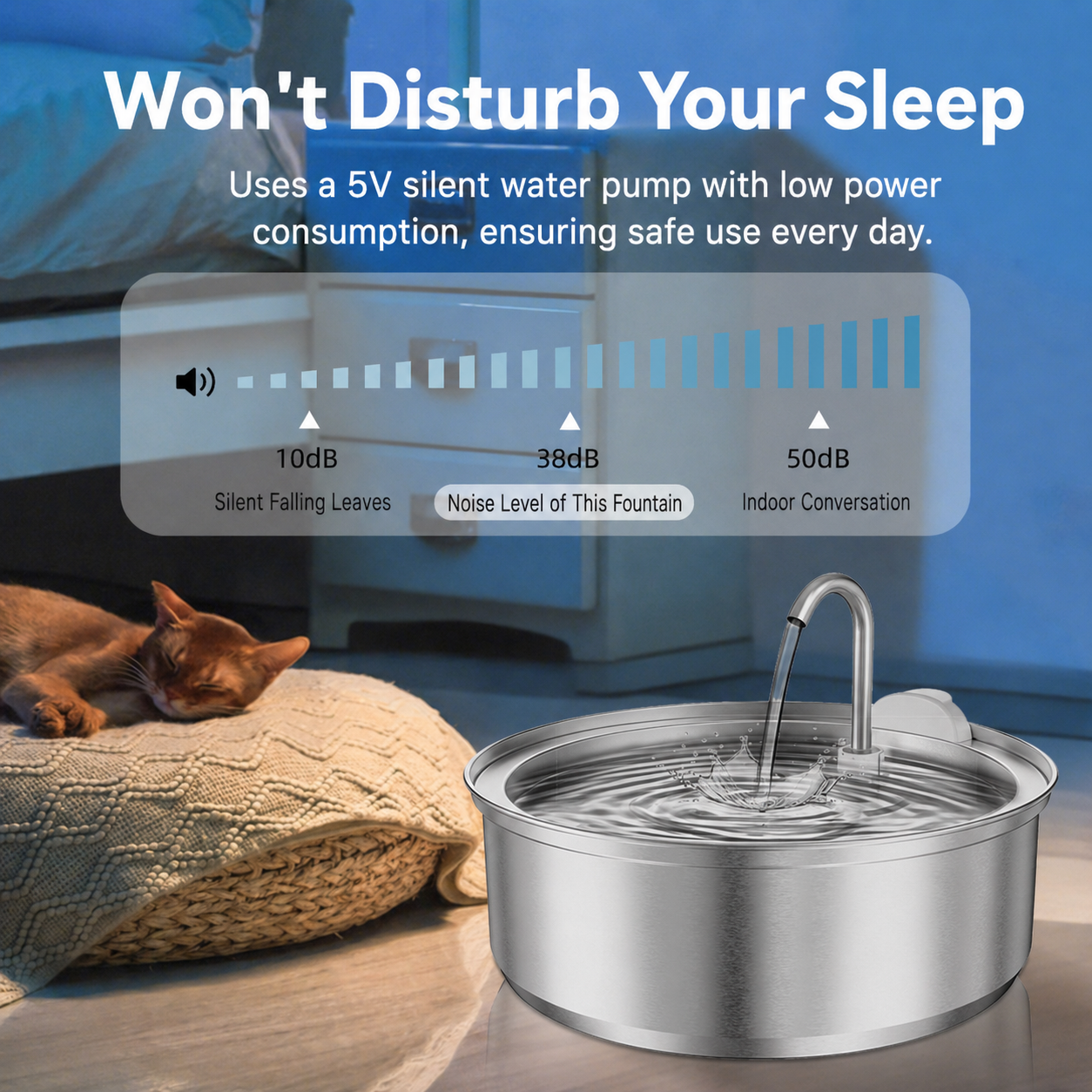 8L Stainless Steel Cat Water Fountain with Quiet USB Pump & Multi-Layer Filtration