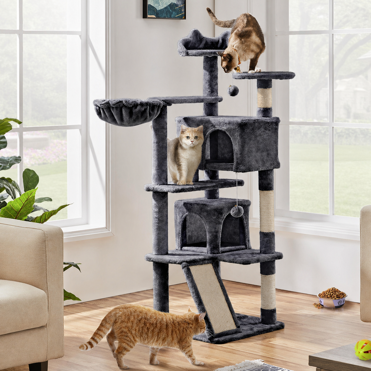 Multi-Level Cat Tree Tower with Condo, Hammock & Sisal Scratching Posts