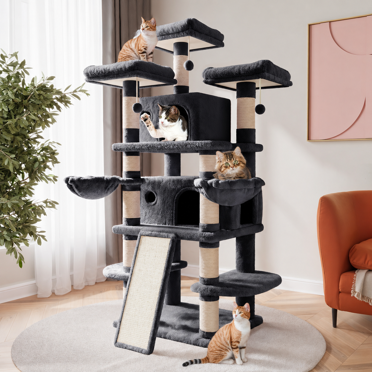 Multi-Level Cat Tree Tower with Condo, Hammock & Sisal Scratching Posts