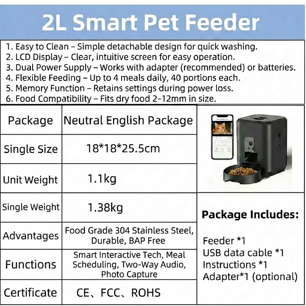 Smart WiFi Pet Food & Water Dispenser with Camera – Automatic Timed Feeder for Cats & Dogs