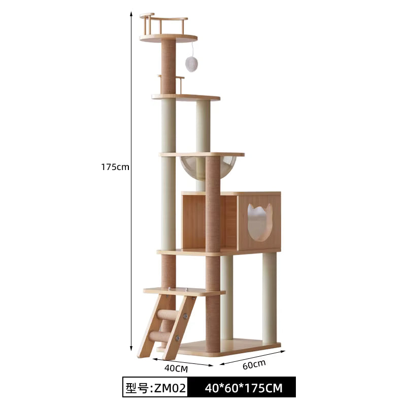 Modern Multi-Level Cat Tree with Plush Top Bed, Transparent Space Pod, Condo & Scratching Posts