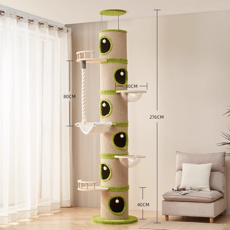 Floor-to-Ceiling Cat Climbing Tower with Multi-Level Perches, Scratch Zones & Cozy Hideouts