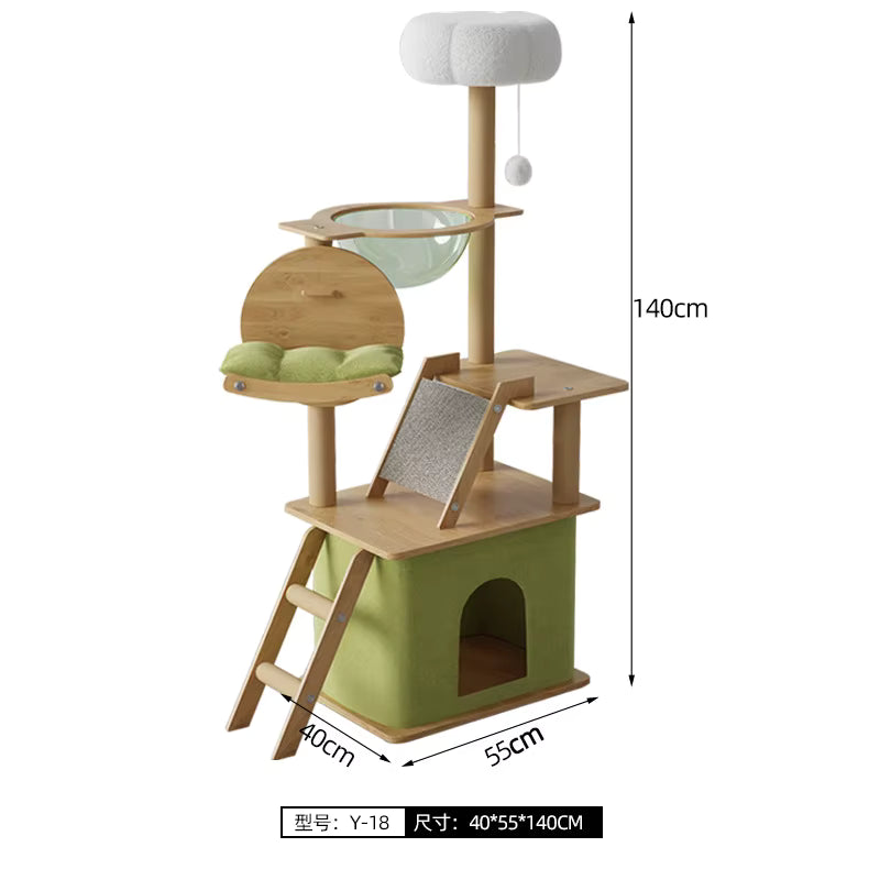 Modern Multi-Level Cat Tree with Plush Top Bed, Transparent Space Pod, Condo & Scratching Posts