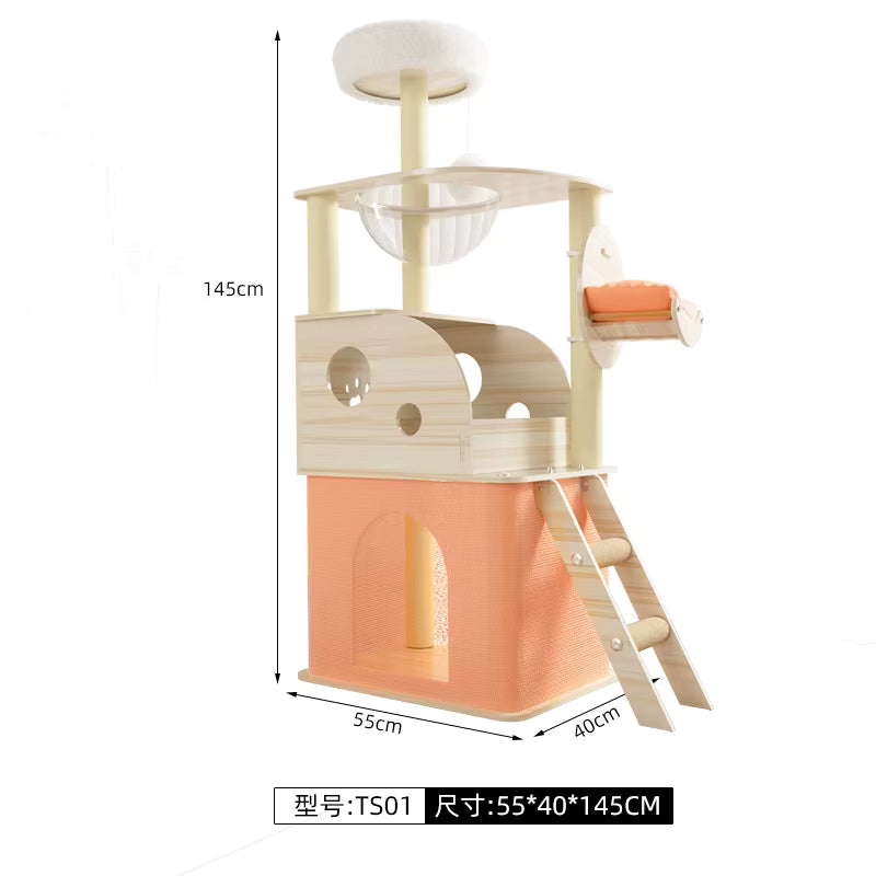 Modern Multi-Level Cat Tree with Plush Top Bed, Transparent Space Pod, Condo & Scratching Posts