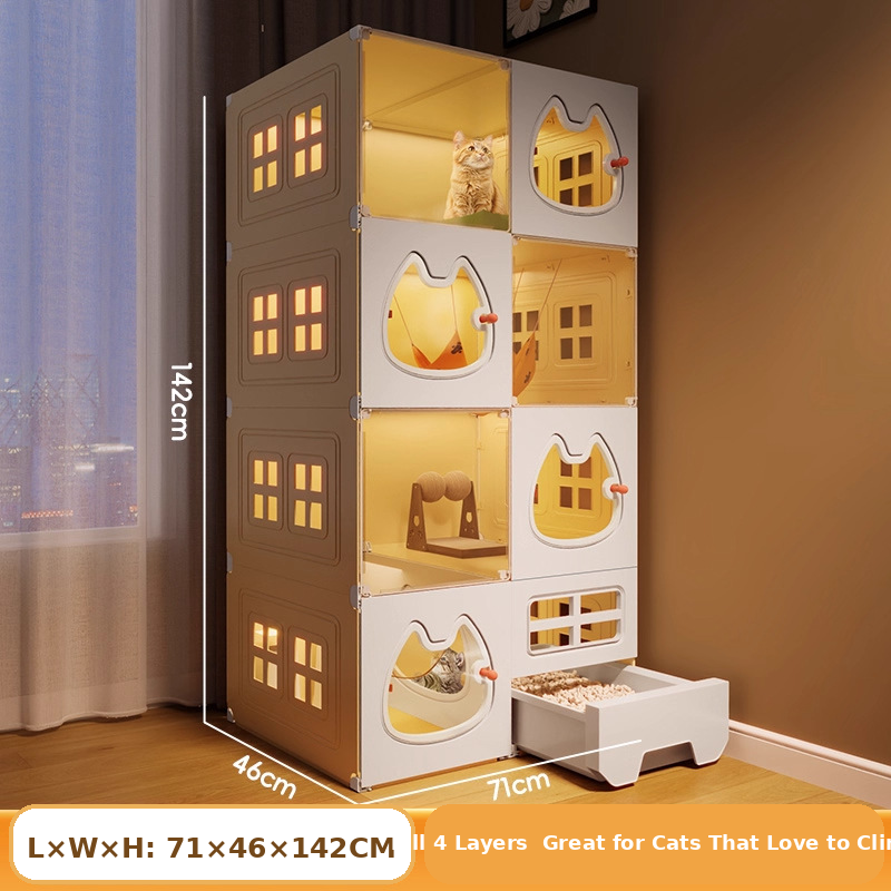 All-in-One Modular Cat Villa with Built-In Litter Box, Multi-Level Play Space & Escape-Proof Doors
