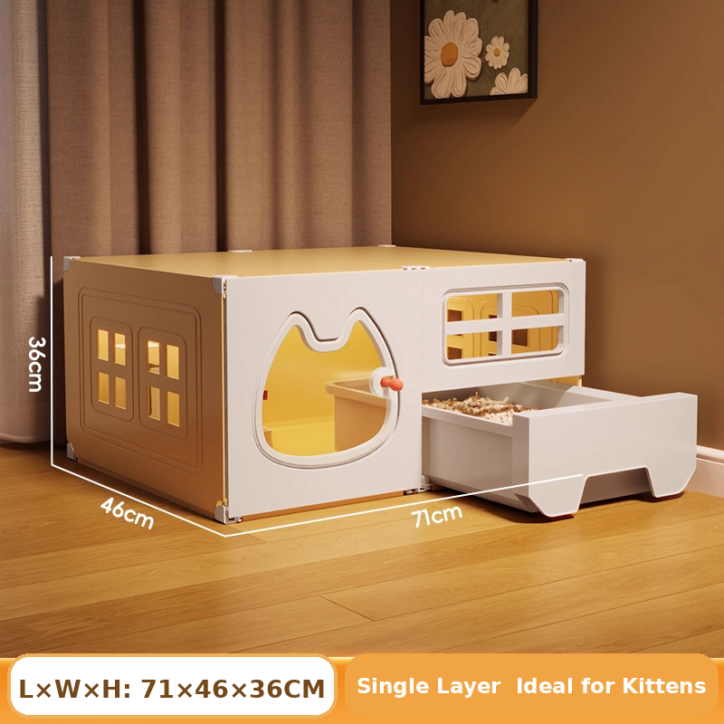 All-in-One Modular Cat Villa with Built-In Litter Box, Multi-Level Play Space & Escape-Proof Doors