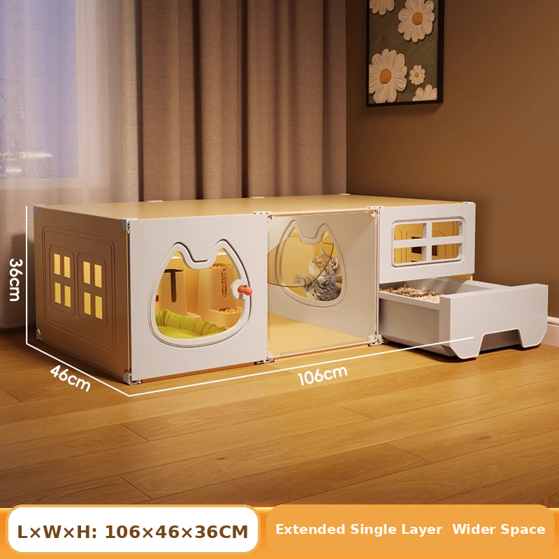 All-in-One Modular Cat Villa with Built-In Litter Box, Multi-Level Play Space & Escape-Proof Doors