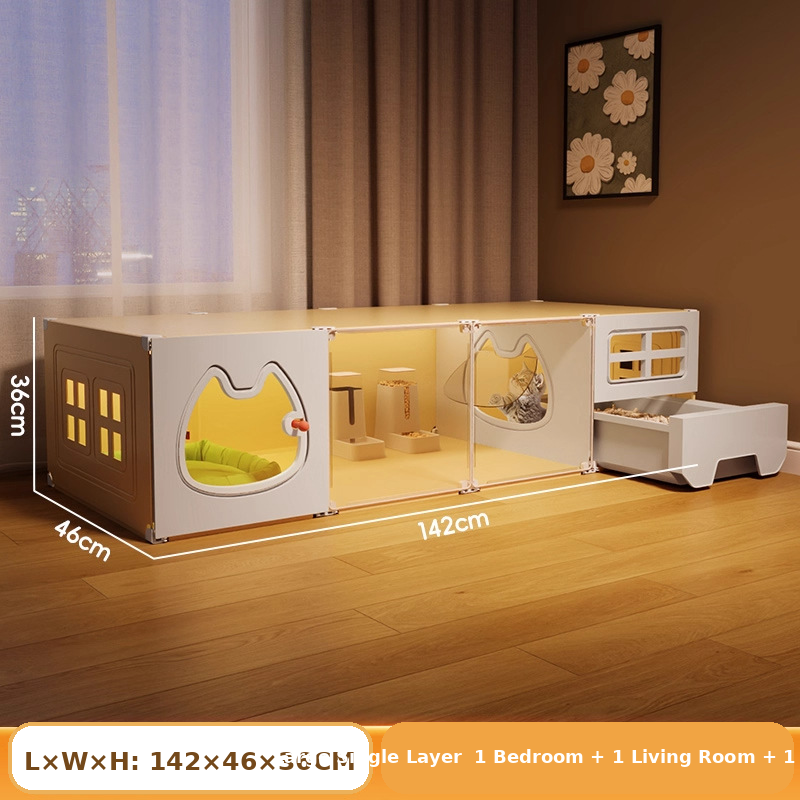 All-in-One Modular Cat Villa with Built-In Litter Box, Multi-Level Play Space & Escape-Proof Doors