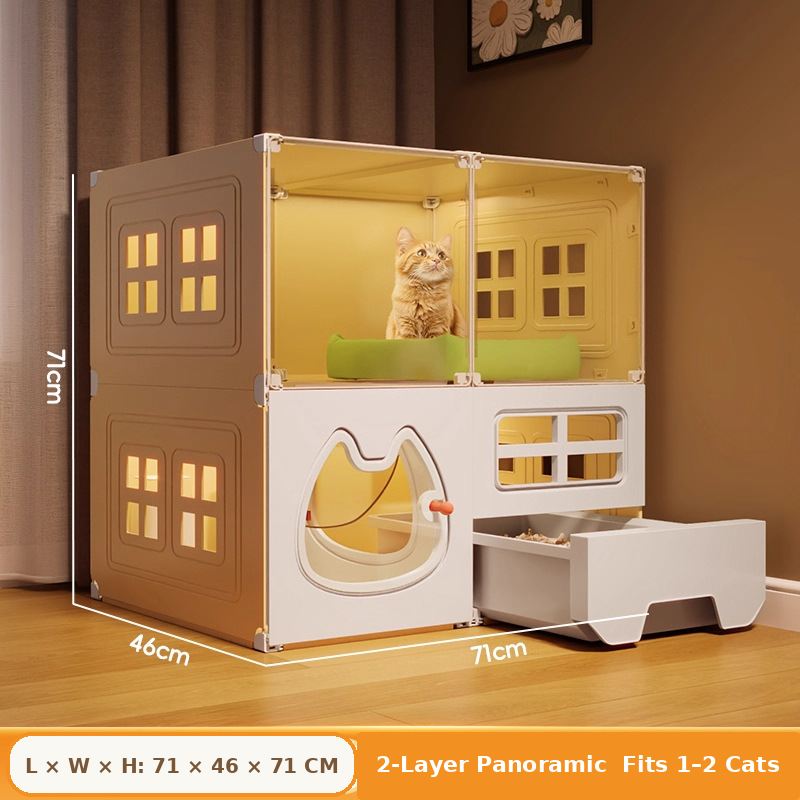 All-in-One Modular Cat Villa with Built-In Litter Box, Multi-Level Play Space & Escape-Proof Doors