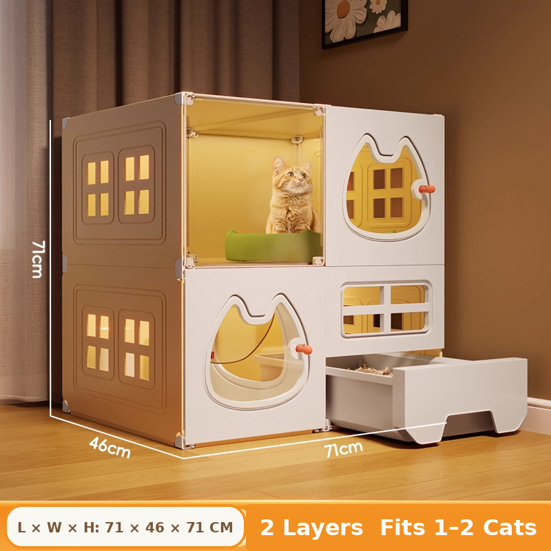All-in-One Modular Cat Villa with Built-In Litter Box, Multi-Level Play Space & Escape-Proof Doors
