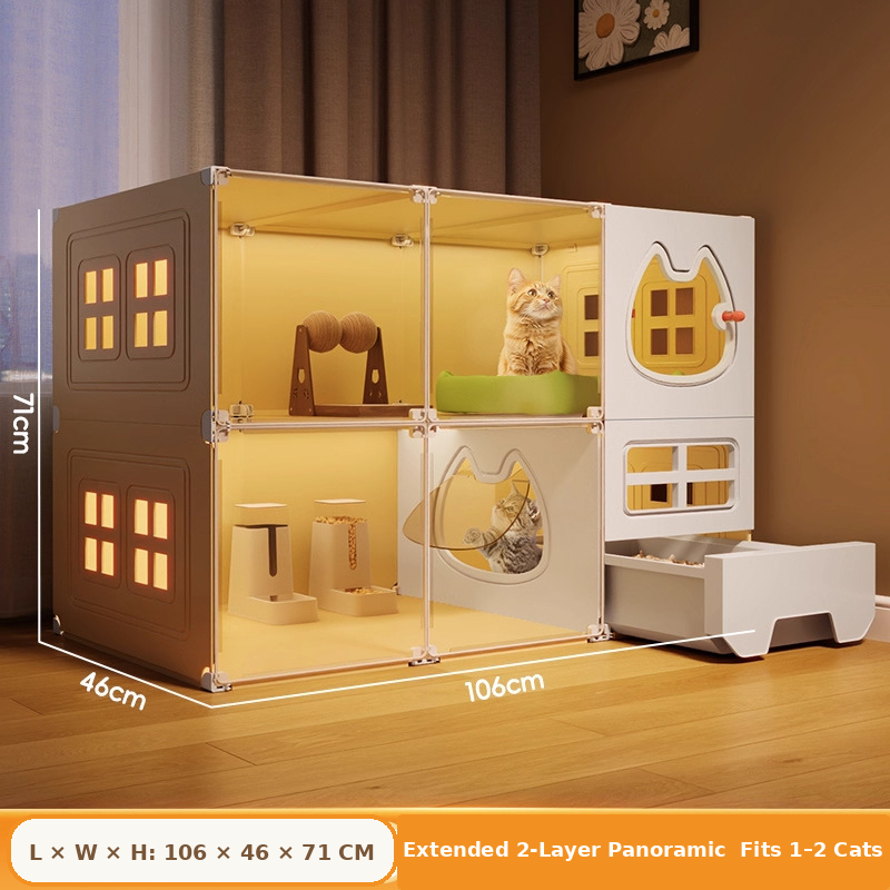 All-in-One Modular Cat Villa with Built-In Litter Box, Multi-Level Play Space & Escape-Proof Doors