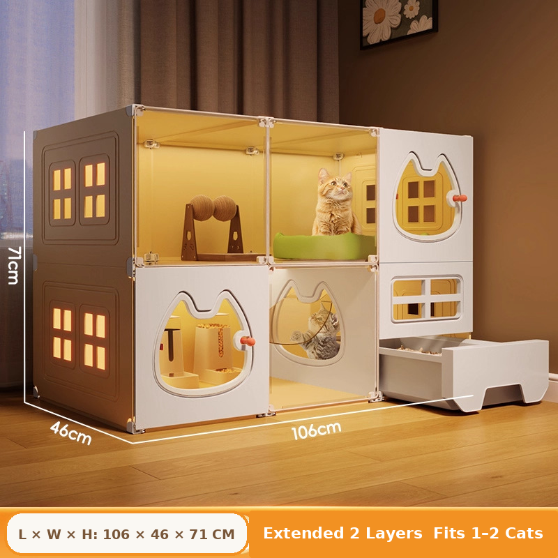All-in-One Modular Cat Villa with Built-In Litter Box, Multi-Level Play Space & Escape-Proof Doors