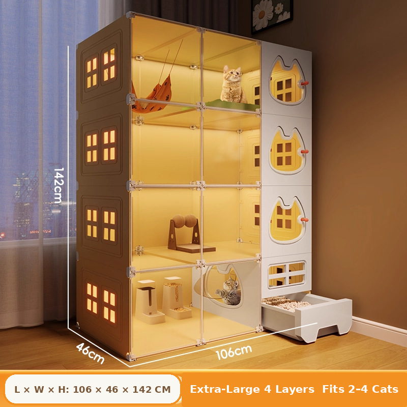 All-in-One Modular Cat Villa with Built-In Litter Box, Multi-Level Play Space & Escape-Proof Doors