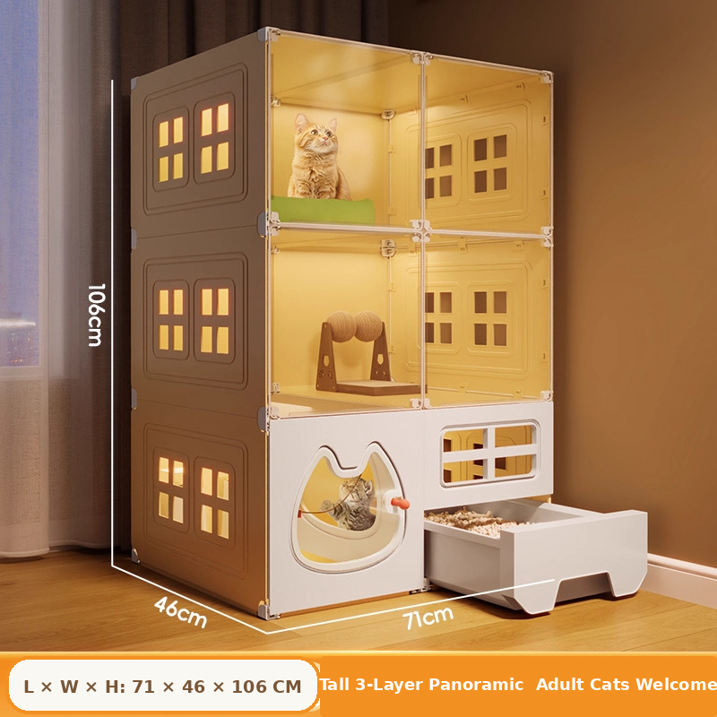 All-in-One Modular Cat Villa with Built-In Litter Box, Multi-Level Play Space & Escape-Proof Doors