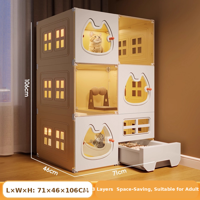All-in-One Modular Cat Villa with Built-In Litter Box, Multi-Level Play Space & Escape-Proof Doors