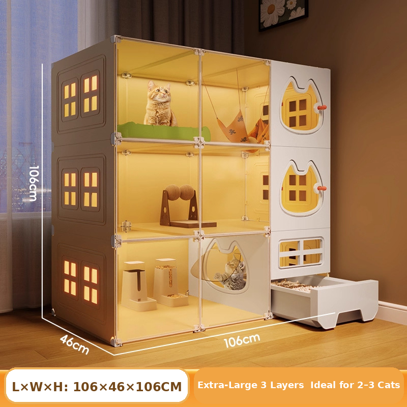 All-in-One Modular Cat Villa with Built-In Litter Box, Multi-Level Play Space & Escape-Proof Doors