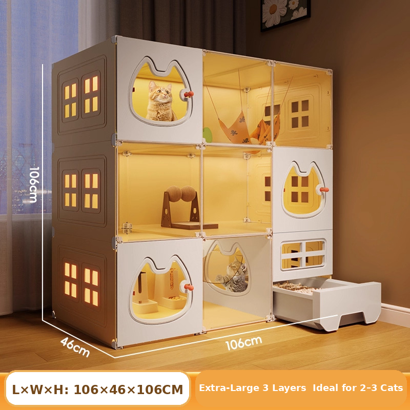 All-in-One Modular Cat Villa with Built-In Litter Box, Multi-Level Play Space & Escape-Proof Doors
